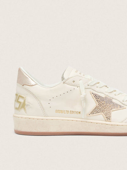 Women’s Ball Star in white leather with crystal star and metallic heel tab