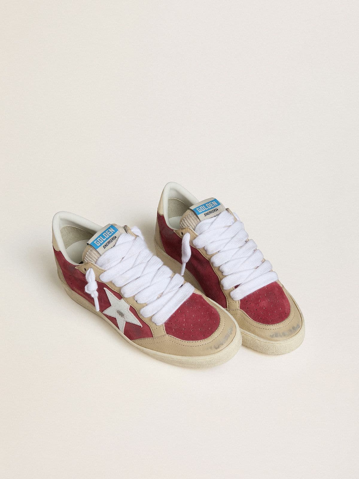 Women's Ball Star in red suede with white crackle suede star and platinum leather heel tab