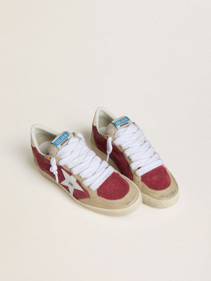 Women's Ball Star in red suede with white crackle suede star and platinum leather heel tab