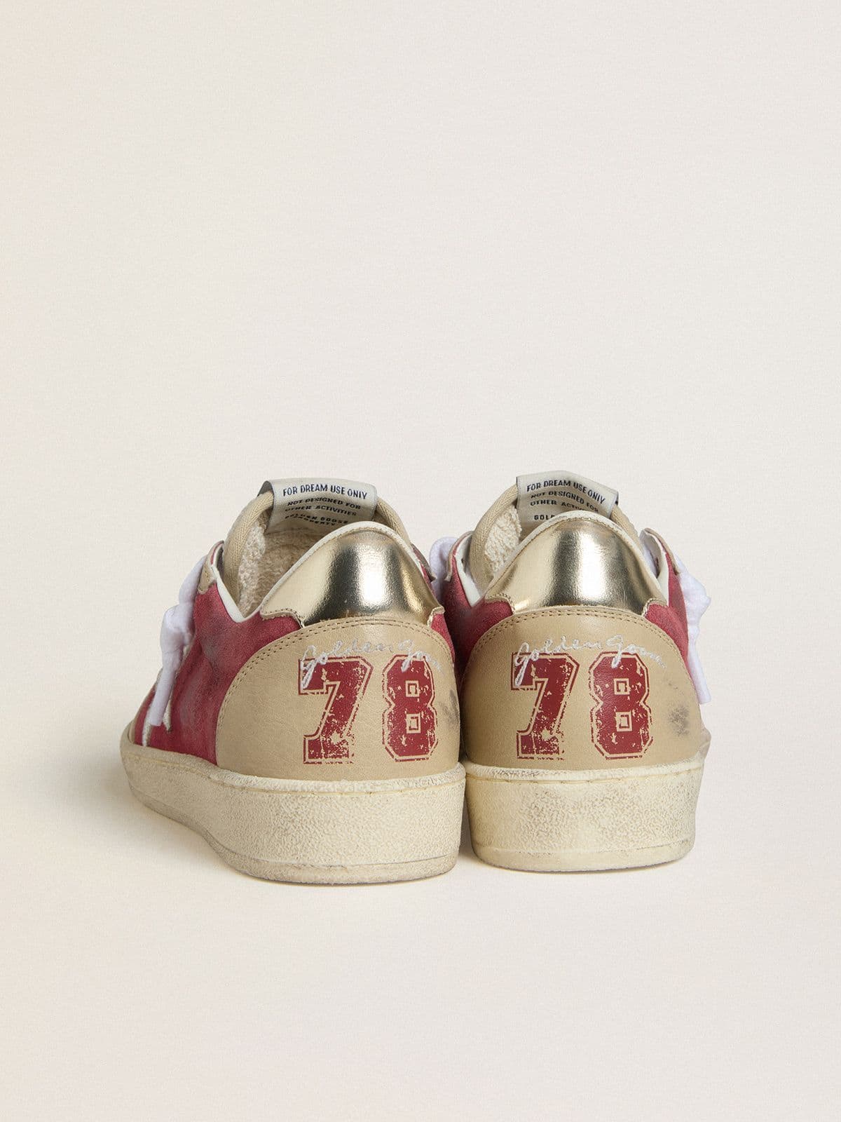 Women's Ball Star in red suede with white crackle suede star and platinum leather heel tab