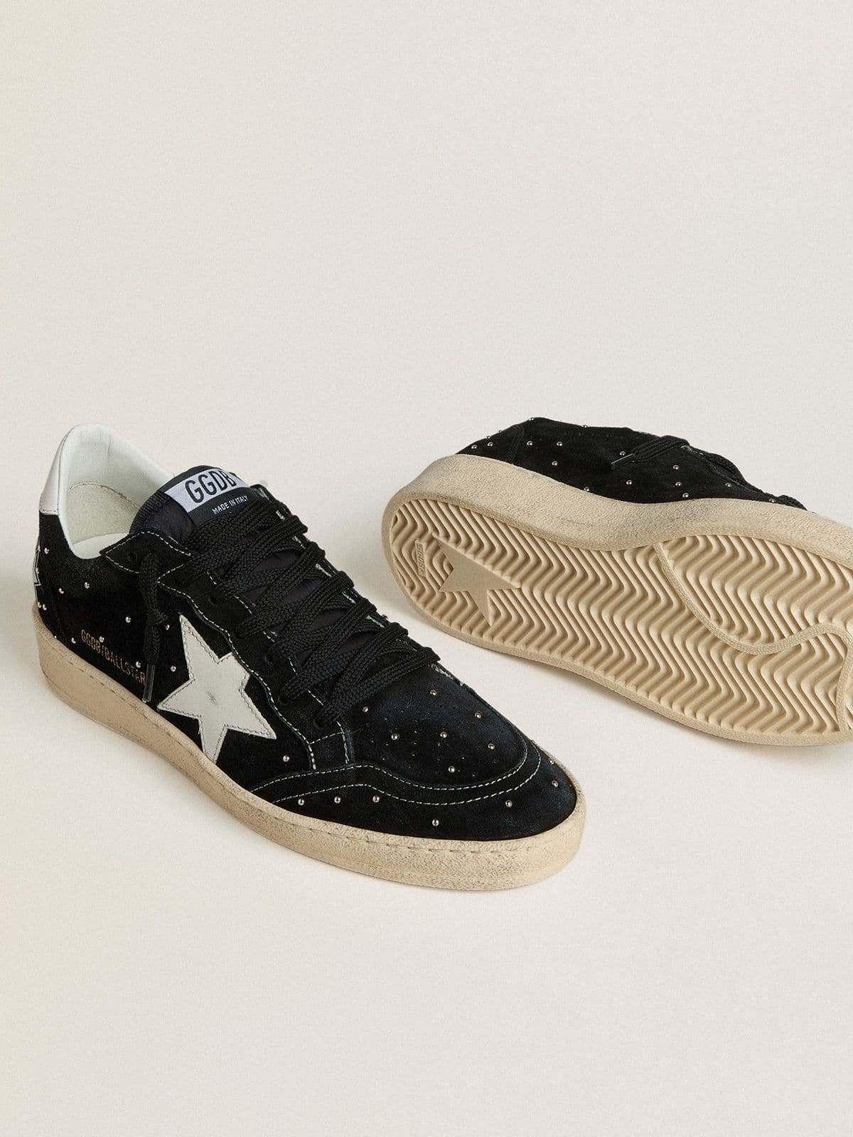 Women's Ball Star in black suede with studs and white leather star