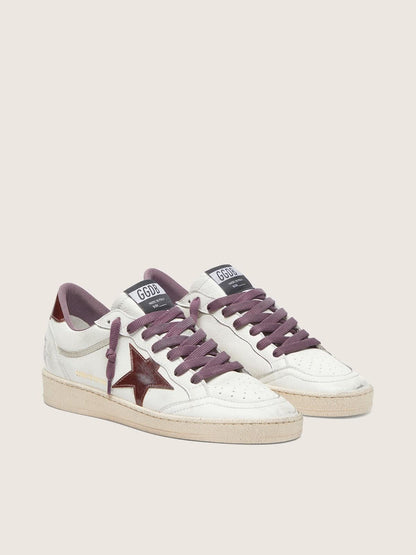Women’s Ball Star LTD in white leather with burgundy leather star