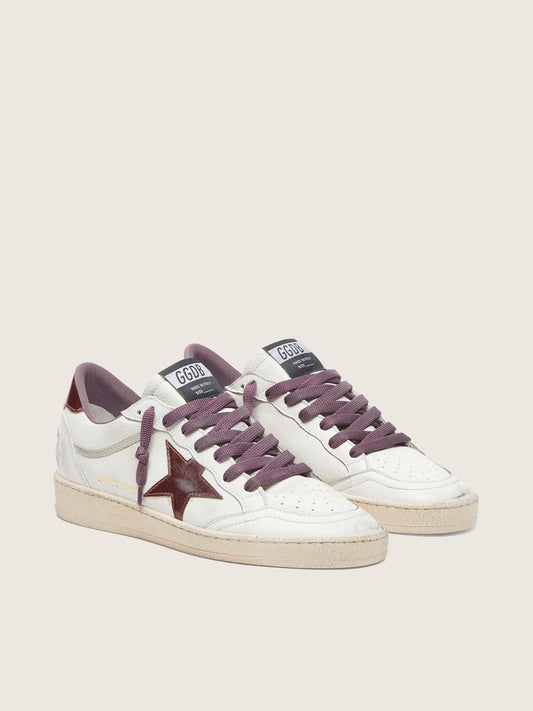 Women’s Ball Star LTD in white leather with burgundy leather star
