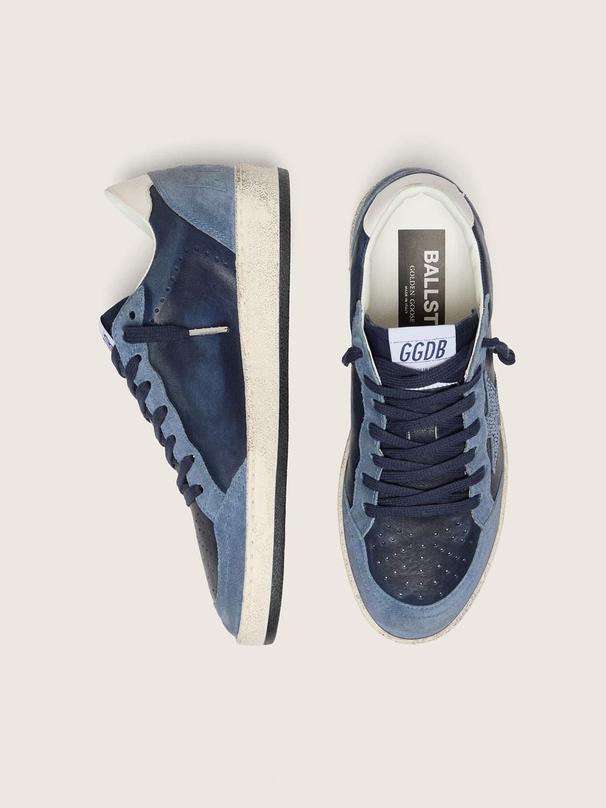 Women’s Ball Star LTD in dark blue leather with light blue Swarovski crystal star and suede inserts
