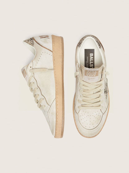 Women’s Ball Star LTD in white leather with animal-print pony skin star
