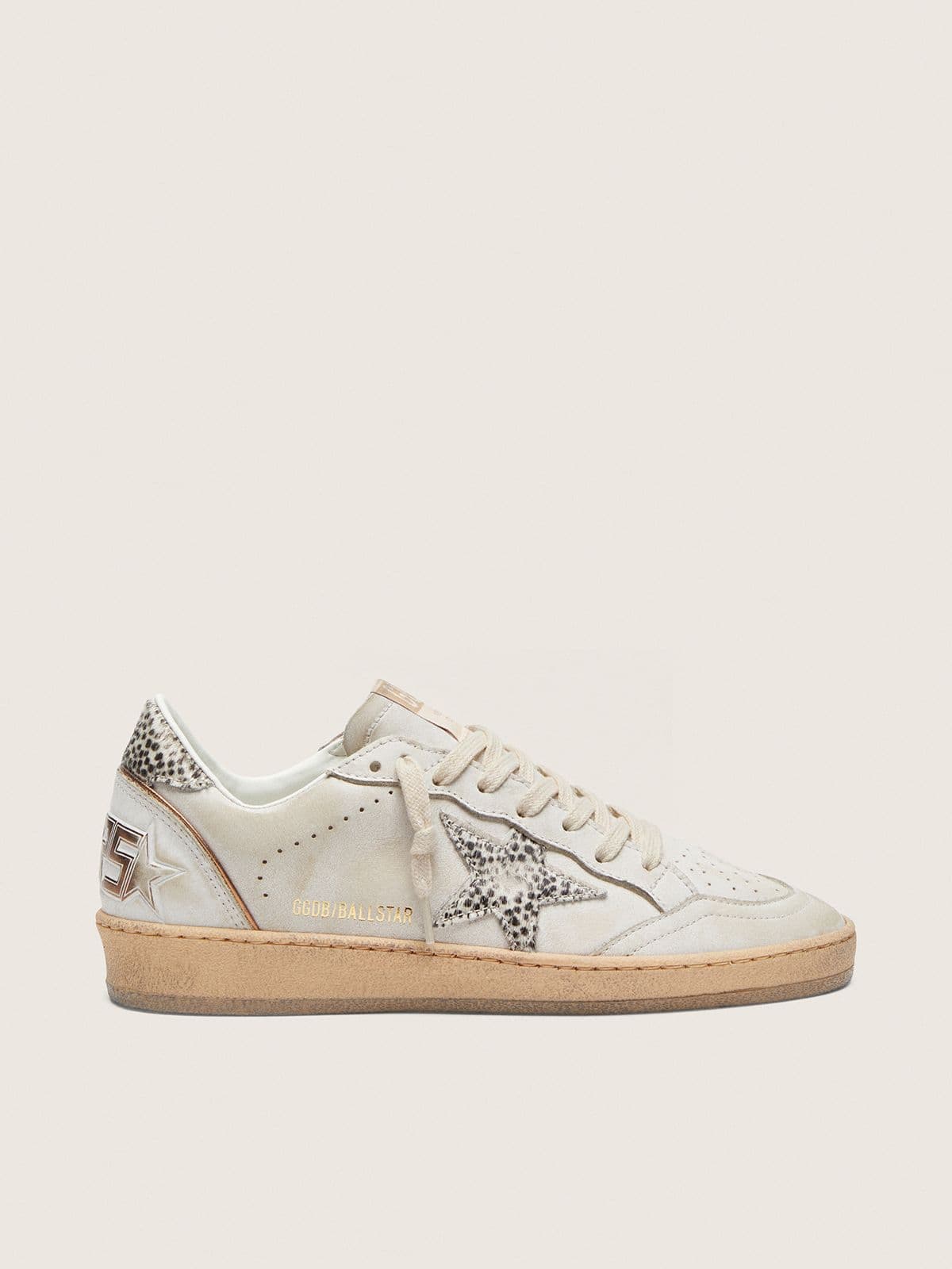 Women’s Ball Star LTD in white leather with animal-print pony skin star