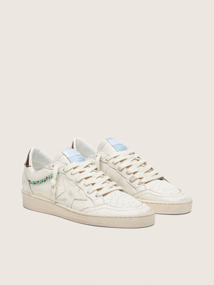 Women's Ball Star in cream leather with tone-on-tone star and beads