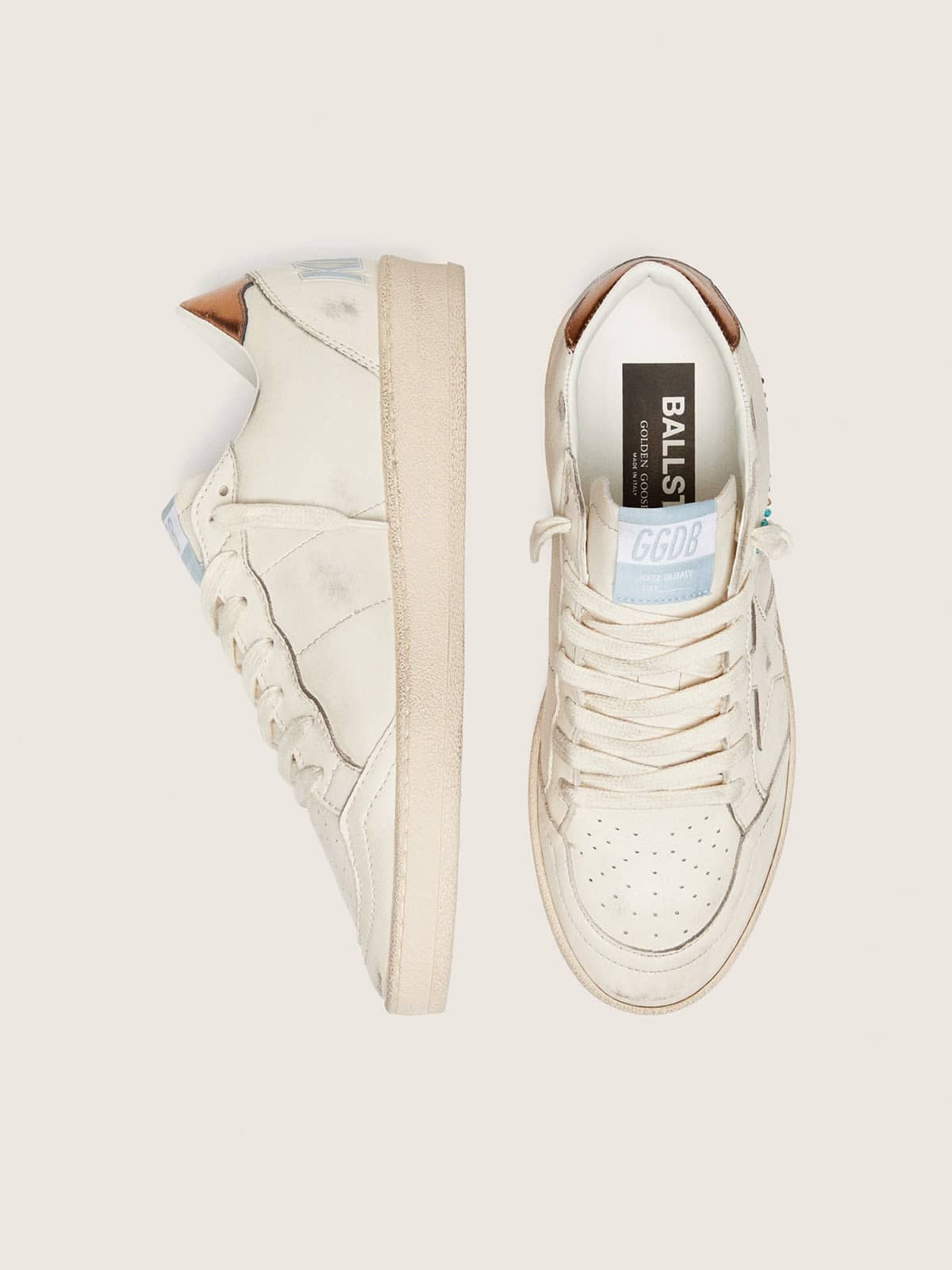 Women's Ball Star in cream leather with tone-on-tone star and beads