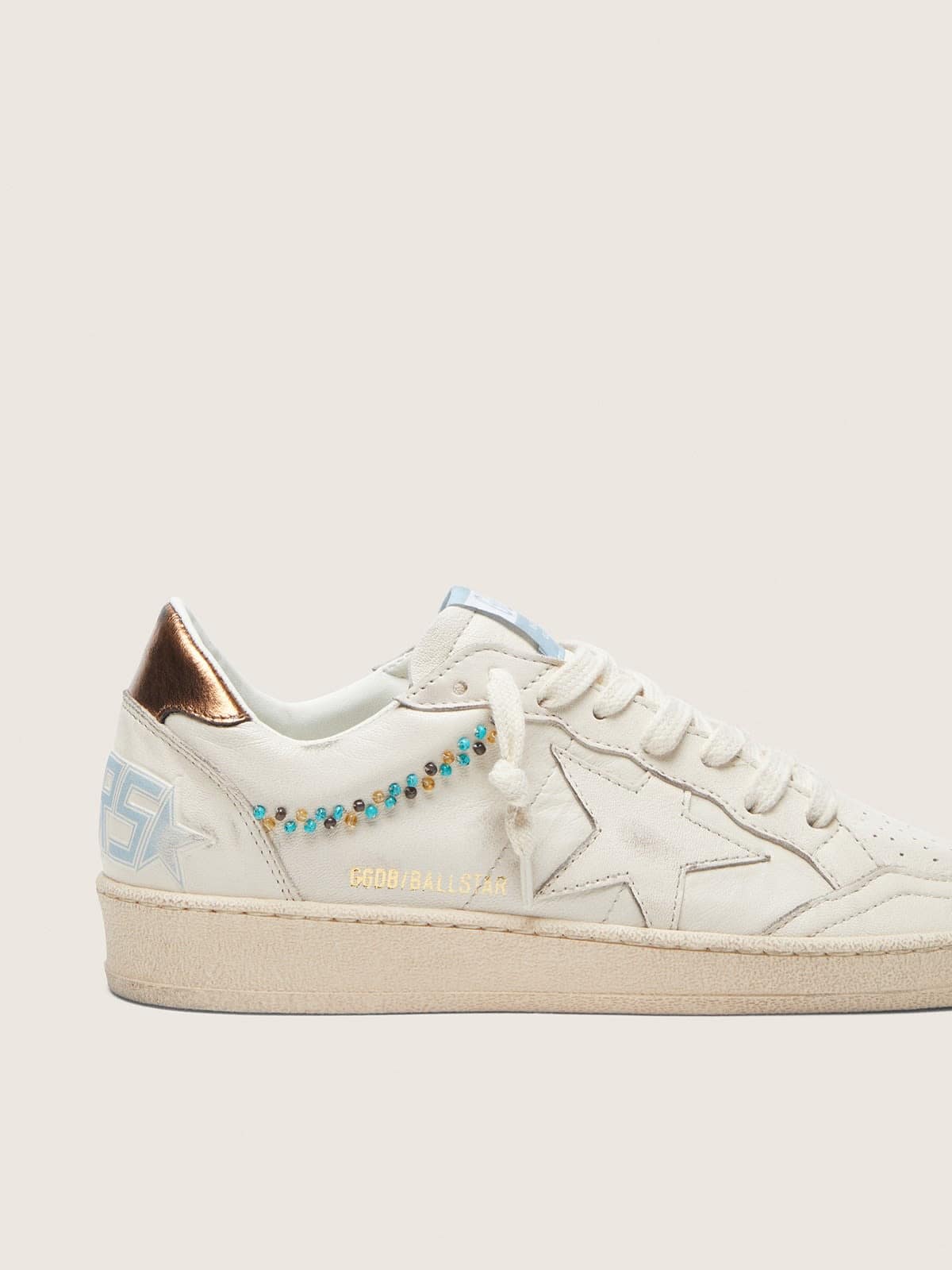 Women's Ball Star in cream leather with tone-on-tone star and beads