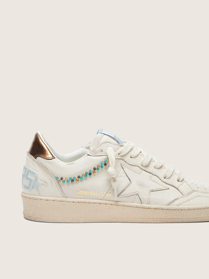 Women's Ball Star in cream leather with tone-on-tone star and beads