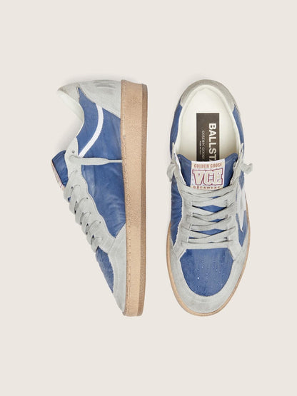Women’s Ball Star in denim-blue nylon with light gray suede inserts and metallic silver leather star
