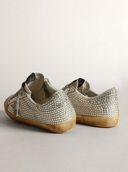 Women’s Super-Star in aged white nubuck with Swarovski crystals