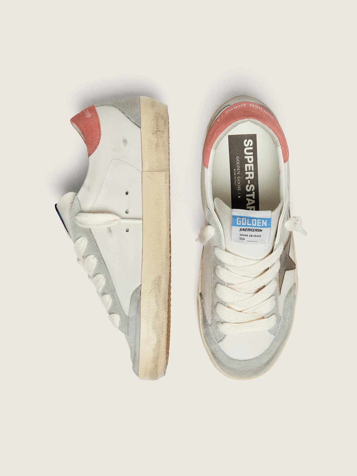 Women's Super-Star LTD in white leather with metallic bronze star
