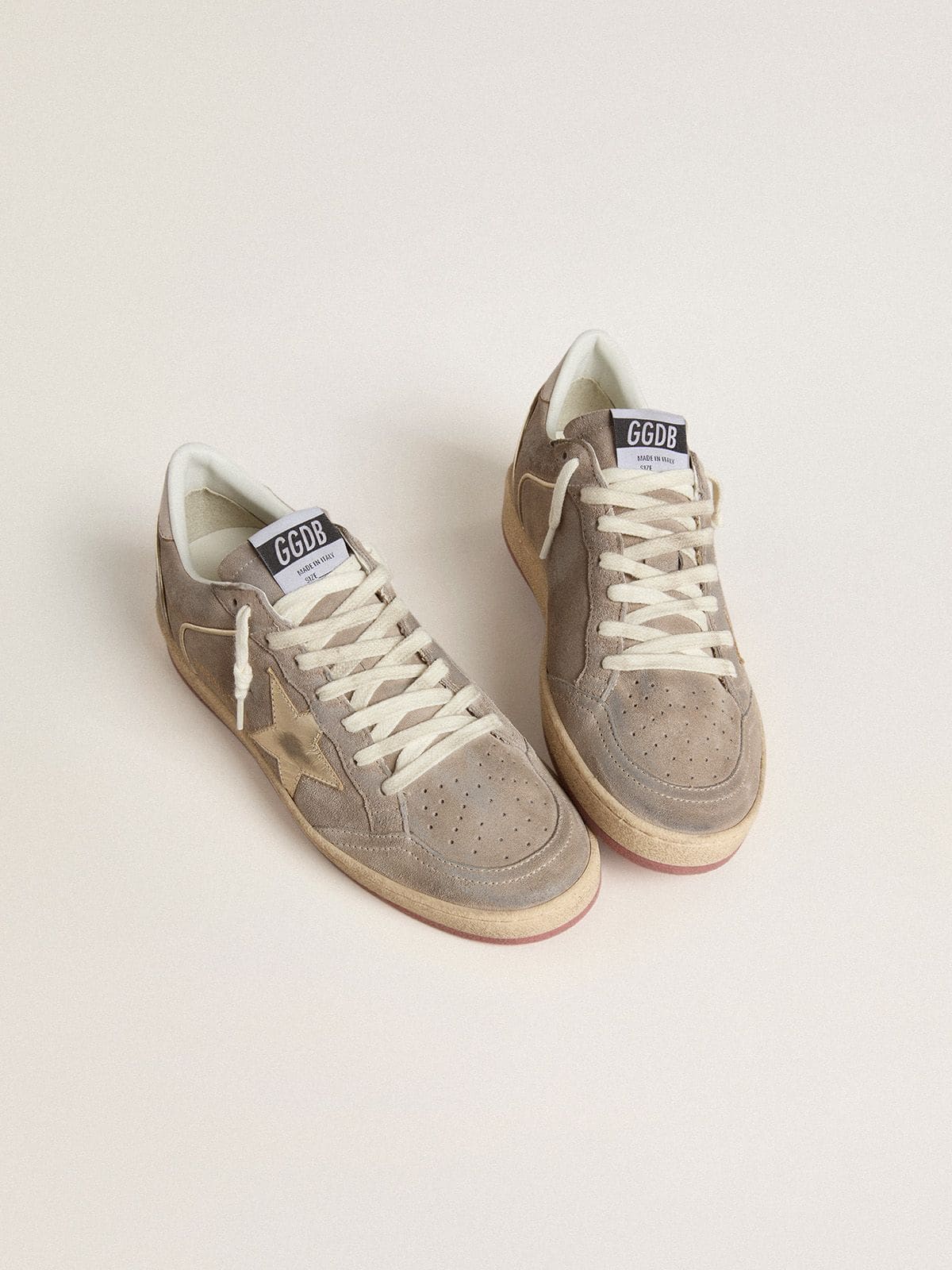 Women's Ball Star in beige suede with gold metallic leather star and bead lettering