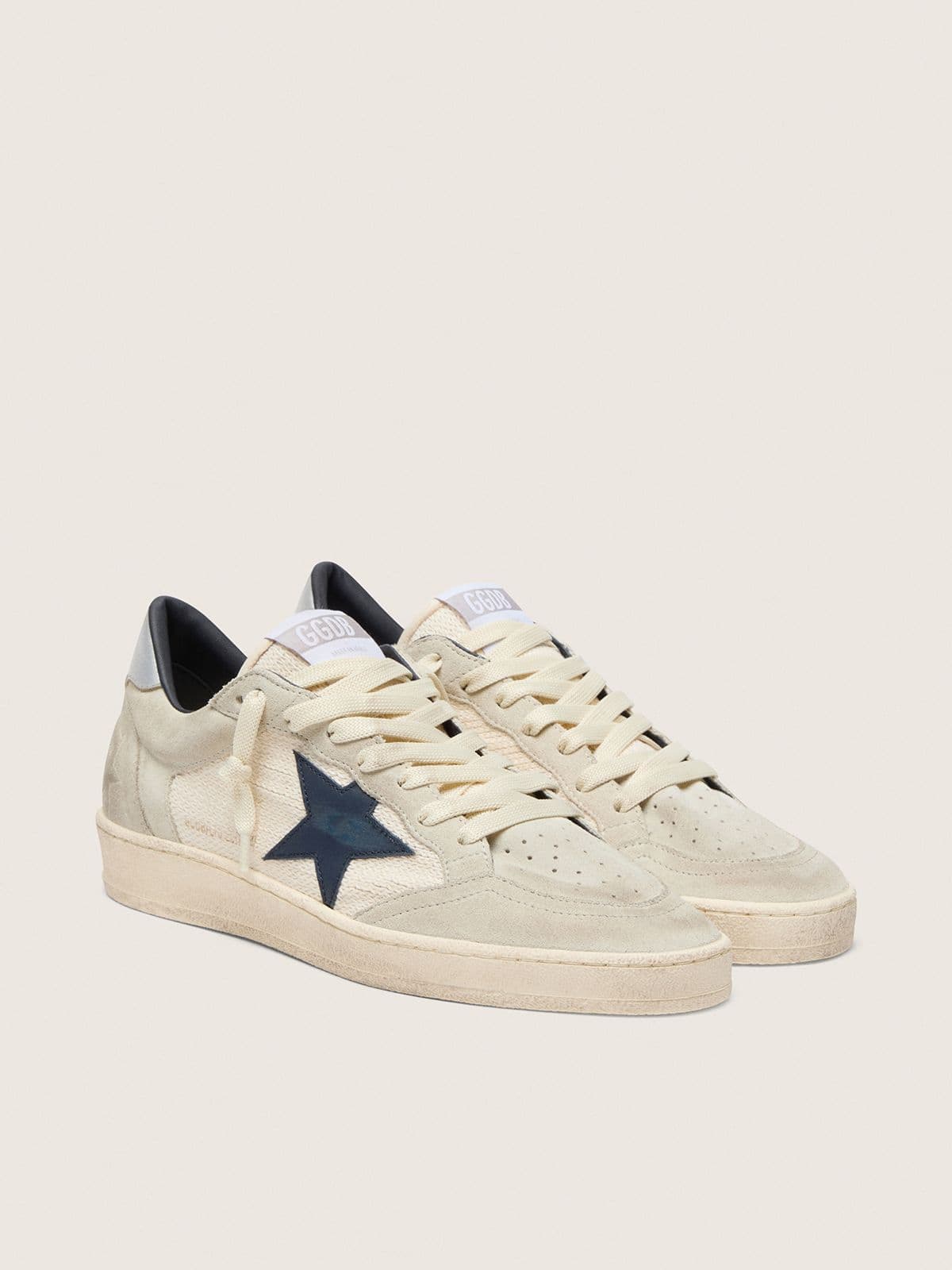 Women's Ball Star LTD in gray suede with blue star and cream-colored crochet inserts