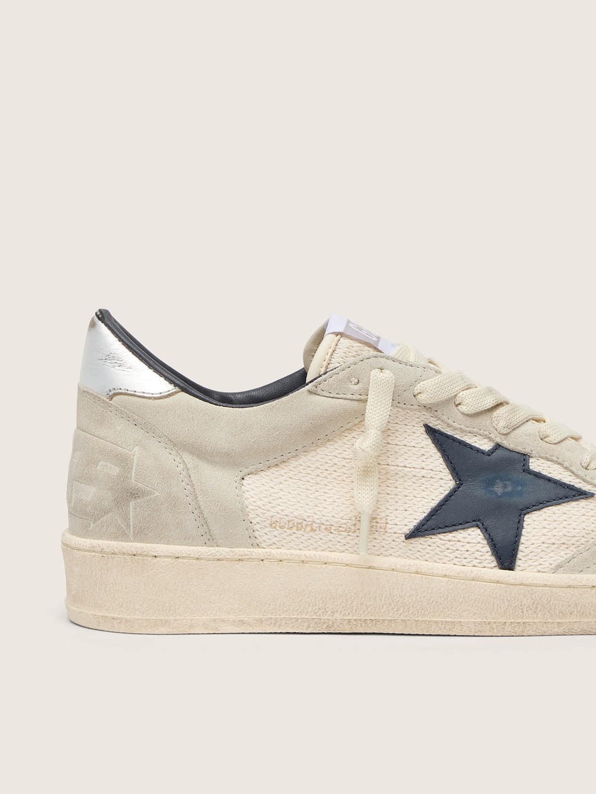 Women's Ball Star LTD in gray suede with blue star and cream-colored crochet inserts
