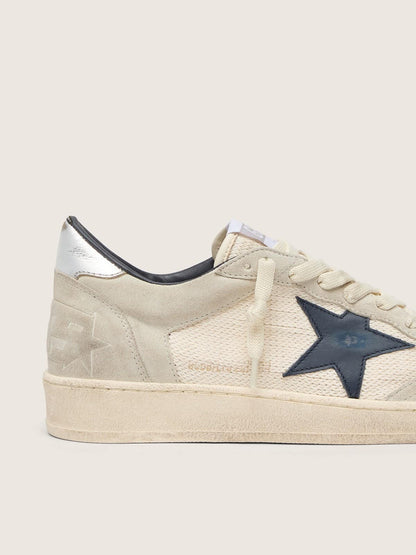 Women's Ball Star LTD in gray suede with blue star and cream-colored crochet inserts