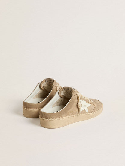 Women's Ball Star Sabot in beige suede with white leather star