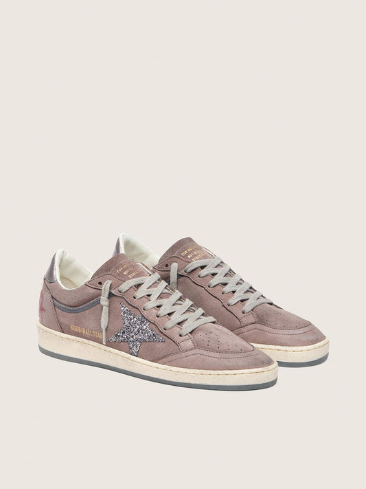 Women's Ball Star in lavender suede with silver glitter star and laminated leather heel tab