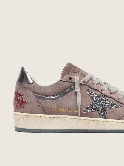 Women's Ball Star in lavender suede with silver glitter star and laminated leather heel tab