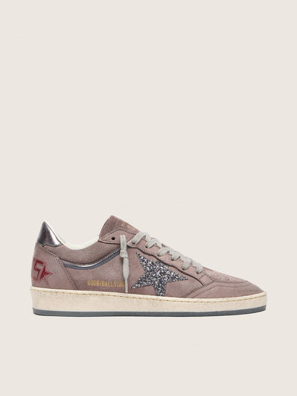 Women's Ball Star in lavender suede with silver glitter star and laminated leather heel tab