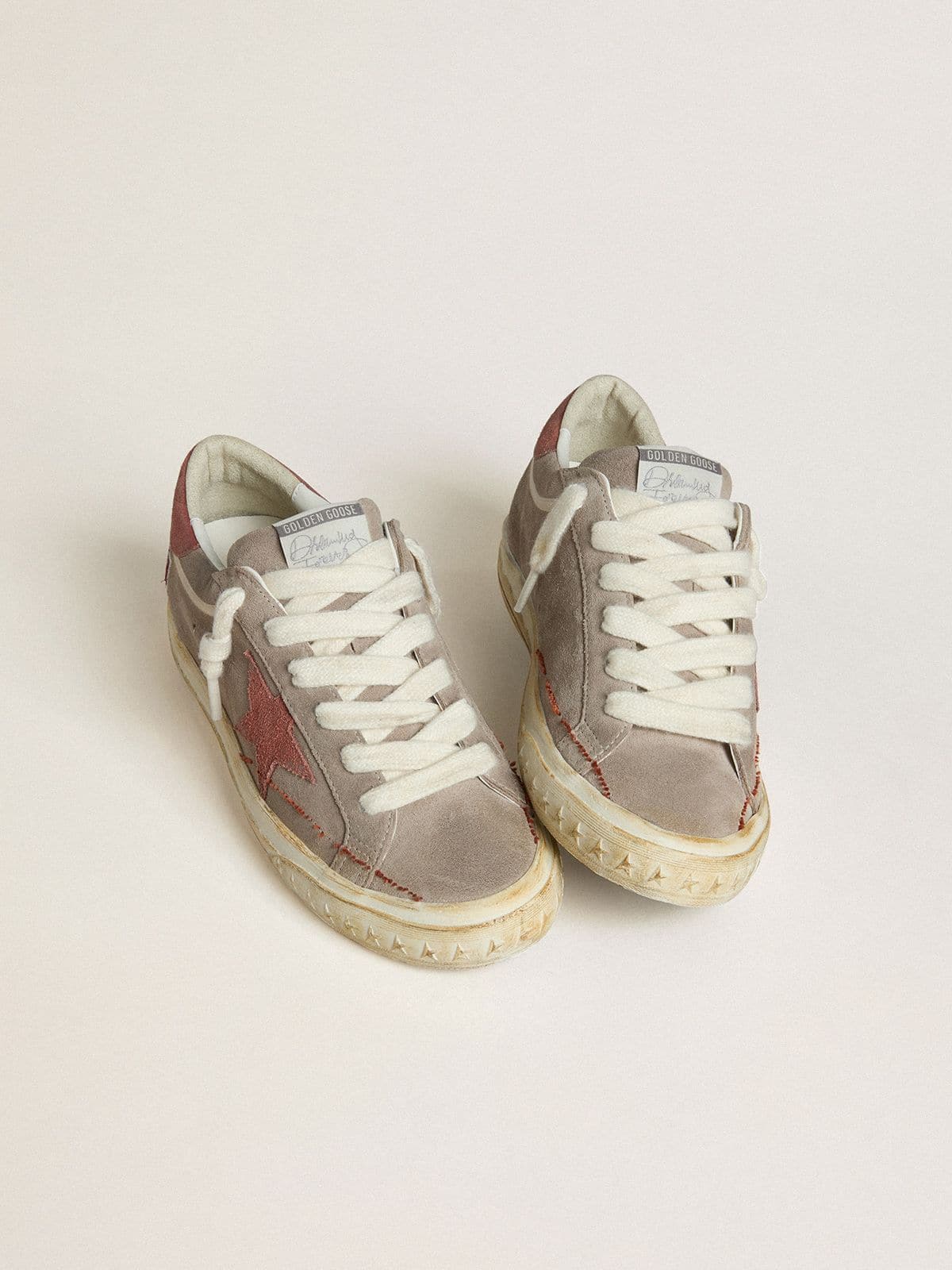 Women's Super-Star LTD in gray suede with red waxed suede star and heel tab