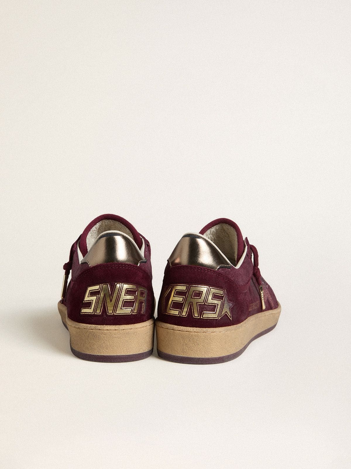 Women's Ball Star in burgundy suede with crystal star and metallic leather heel tab