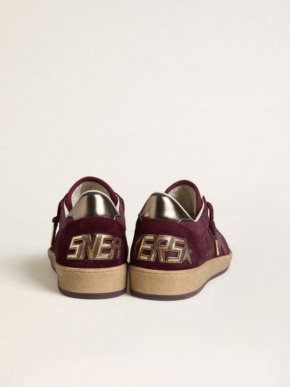Women's Ball Star in burgundy suede with crystal star and metallic leather heel tab