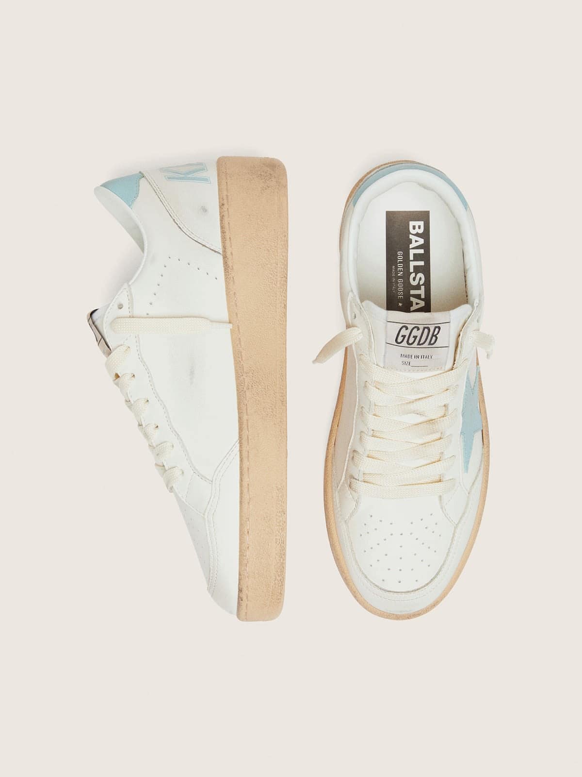 Women’s Ball Star in white leather with light blue star
