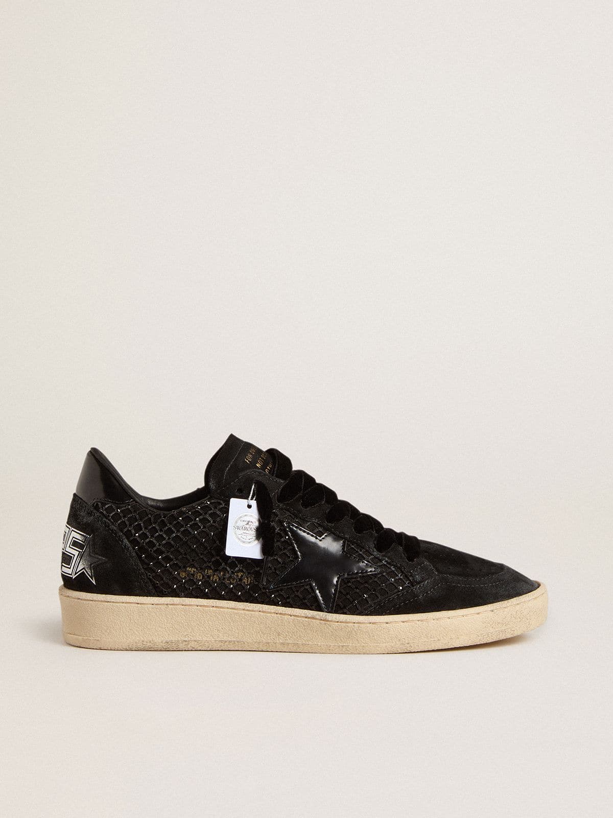 Women’s Ball Star in mesh with Swarovski crystals and black laminated leather star and heel tab