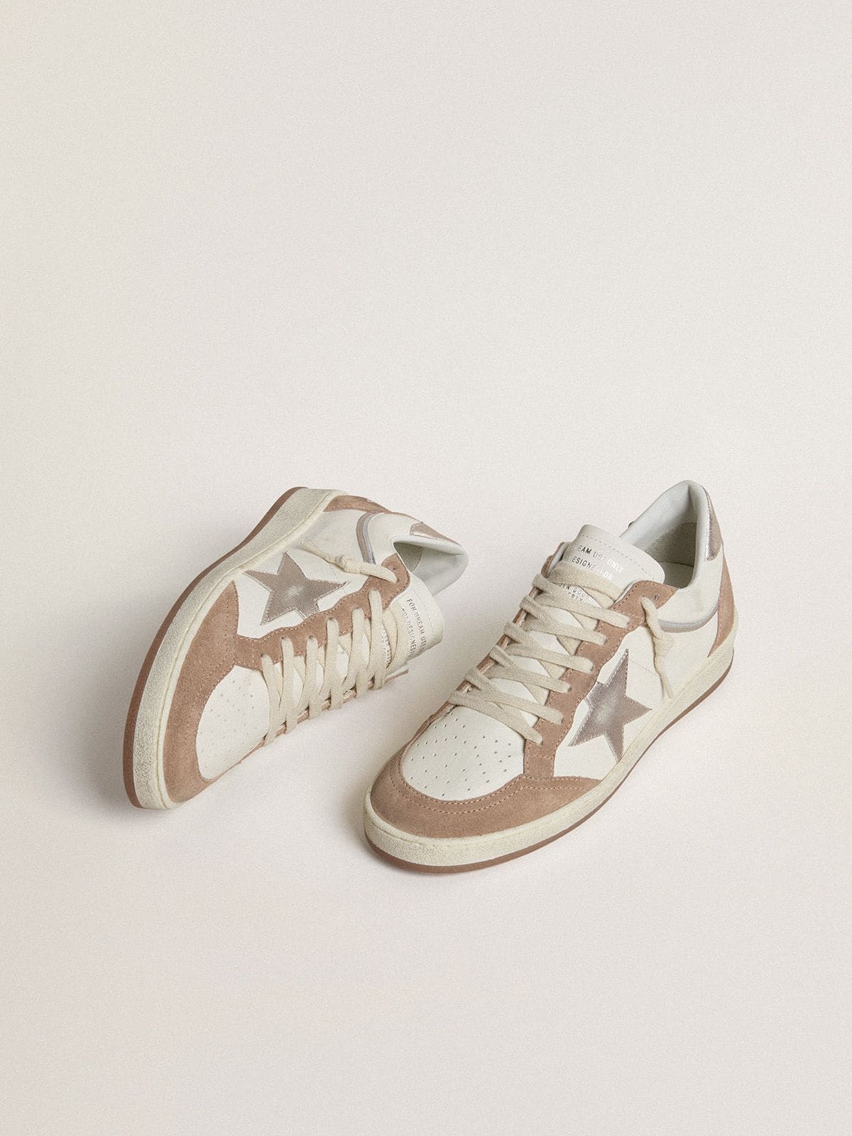 Ball Star LTD in white nappa leather and old rose suede with metallic silver leather star and heel t