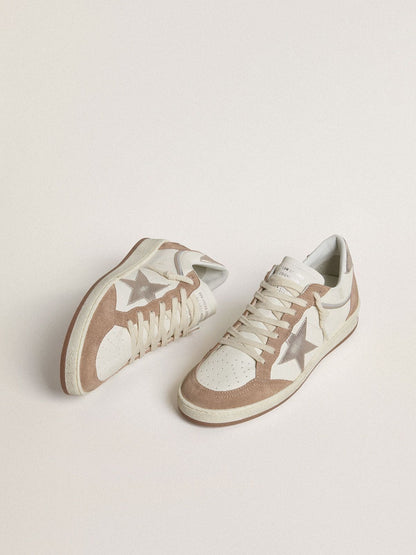 Ball Star LTD in white nappa leather and old rose suede with metallic silver leather star and heel t