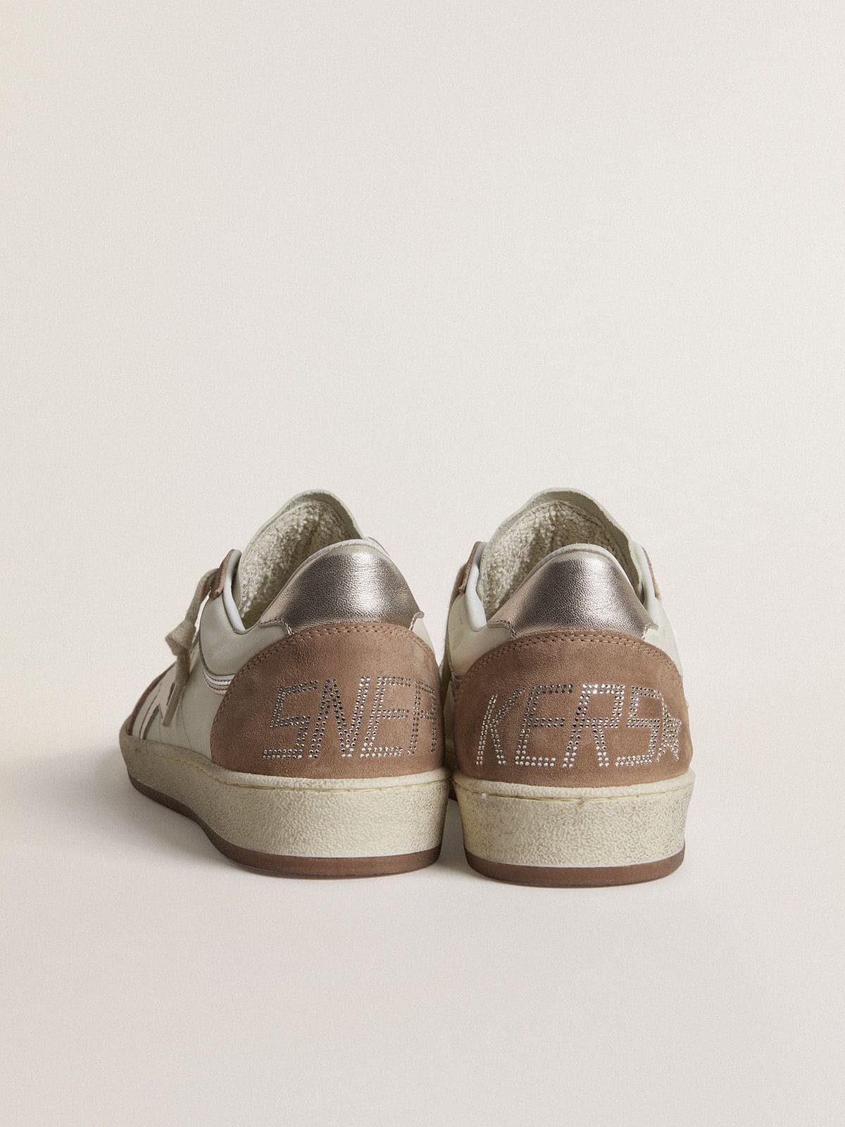 Ball Star LTD in white nappa leather and old rose suede with metallic silver leather star and heel t