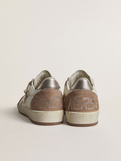 Ball Star LTD in white nappa leather and old rose suede with metallic silver leather star and heel t