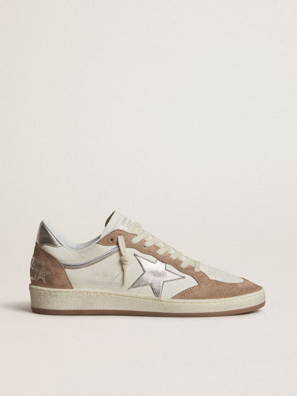 Ball Star LTD in white nappa leather and old rose suede with metallic silver leather star and heel t
