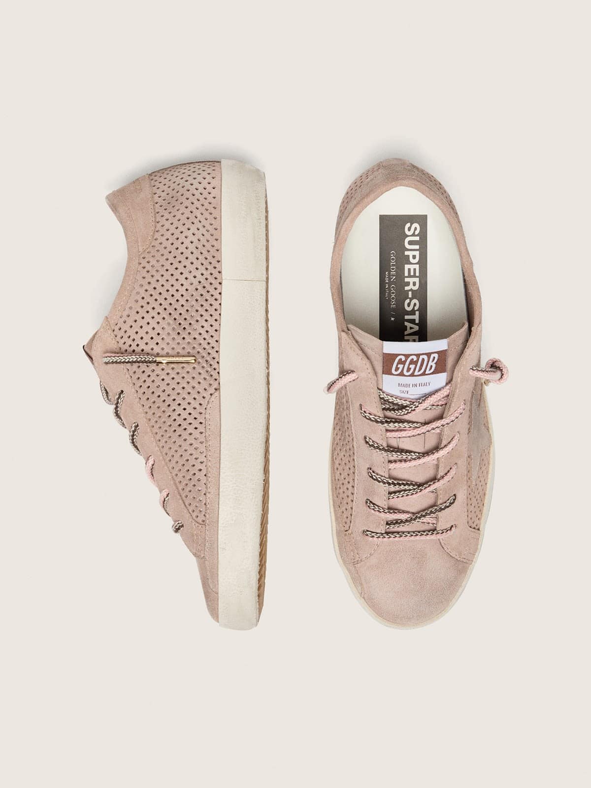 Women’s Super-Star LTD in powder-pink perforated suede with tone-on-tone star