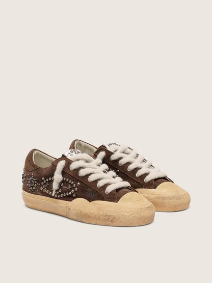 Women's Super-Star Penstar in brown suede with studs