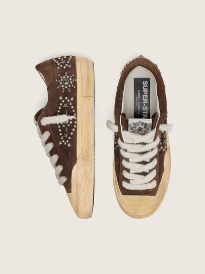 Women's Super-Star Penstar in brown suede with studs