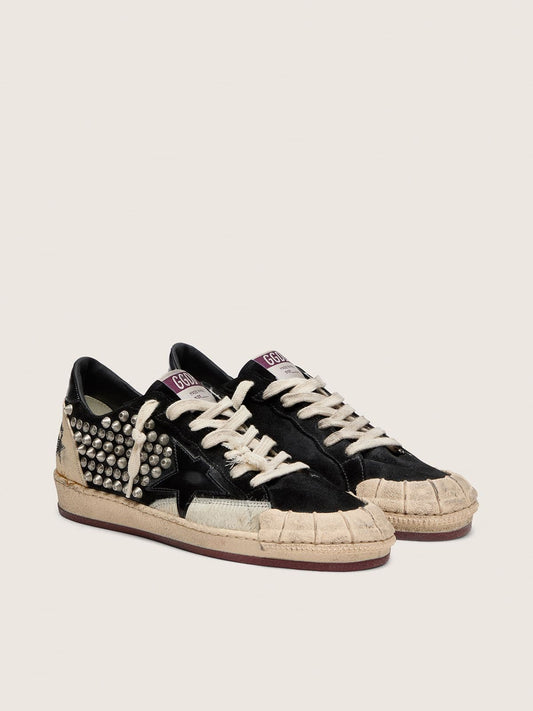 Women's Ball Star LAB in black suede with studs and glossy black leather star
