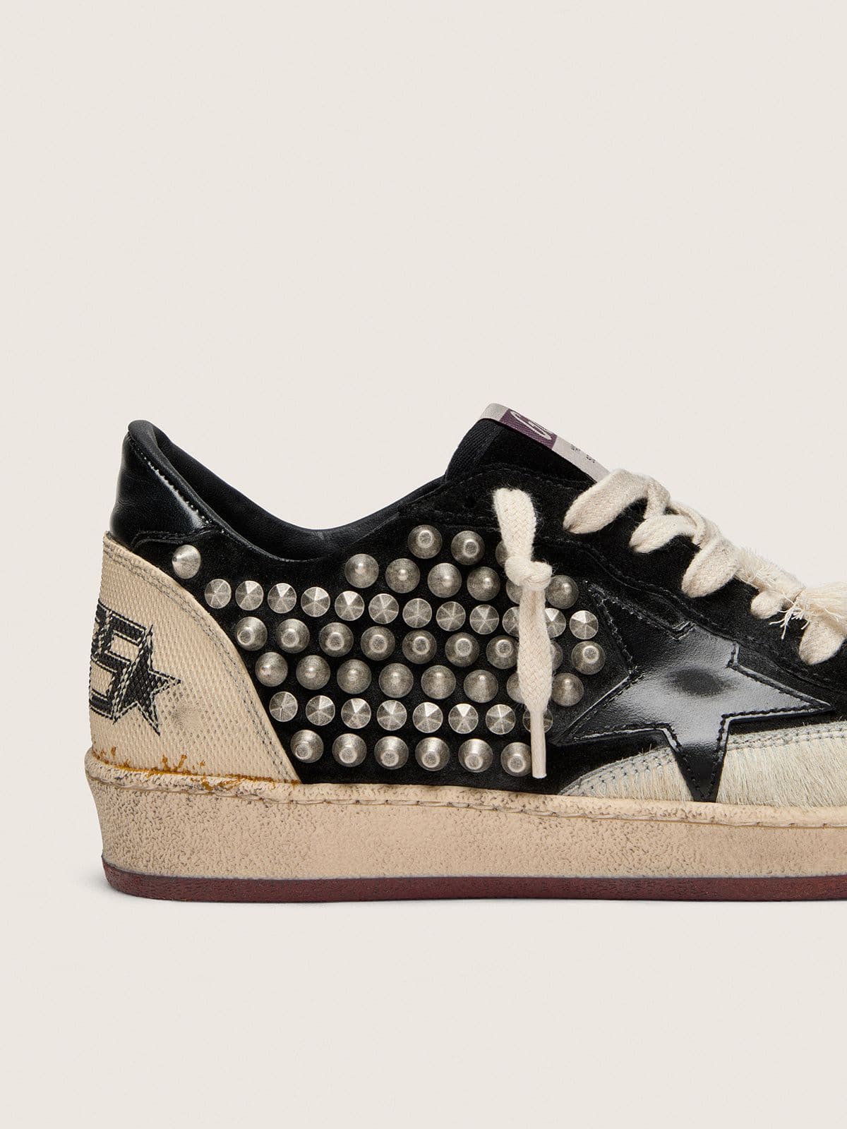Women's Ball Star LAB in black suede with studs and glossy black leather star