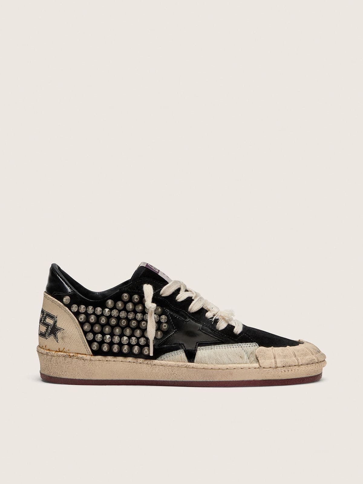 Women's Ball Star LAB in black suede with studs and glossy black leather star