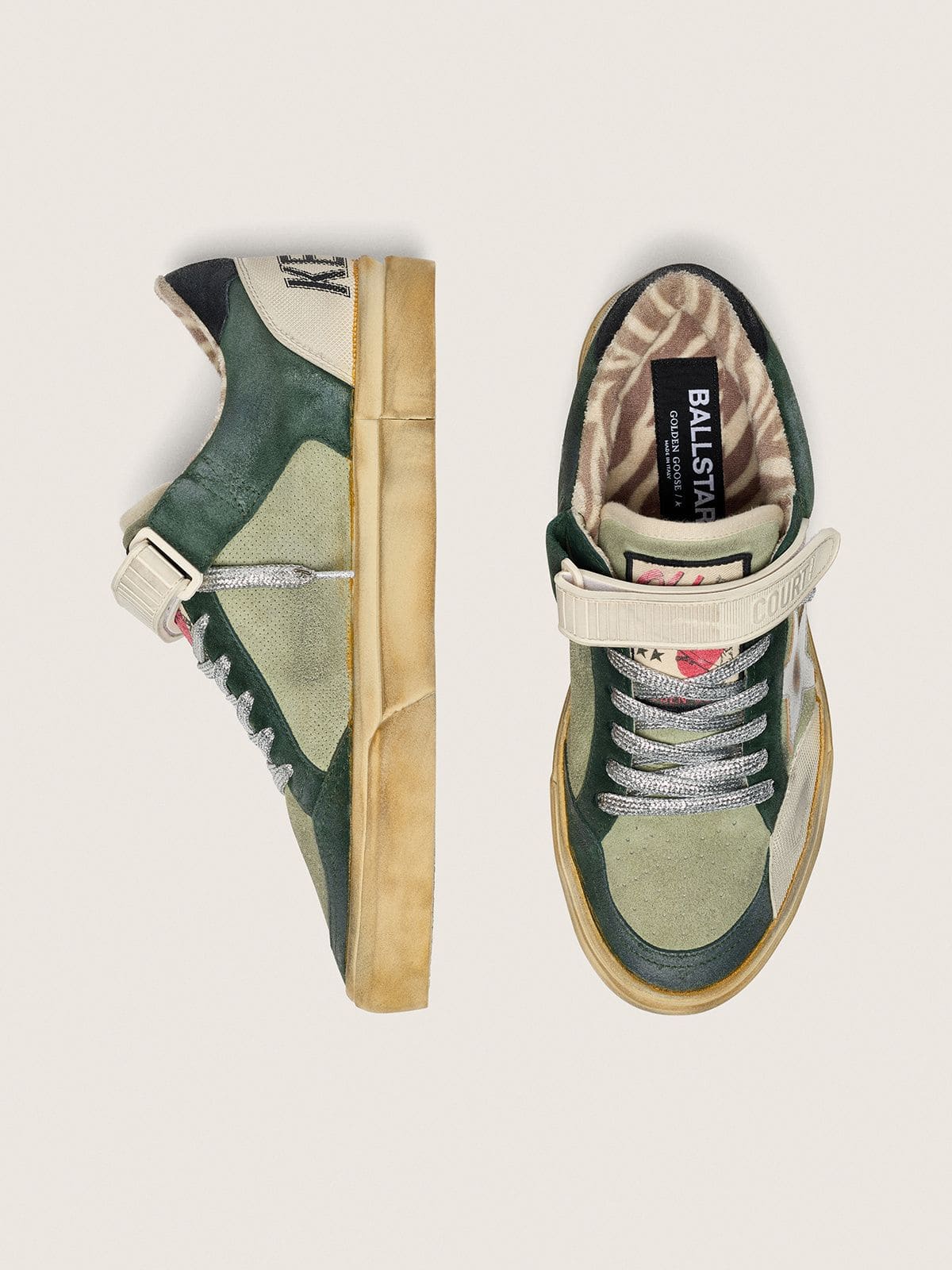 Women's Ball Star LAB in green suede with silver leather star and black suede heel tab