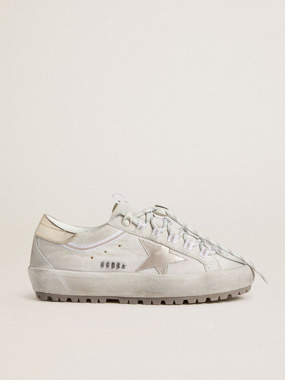 Women's Super-Star Ski in light gray nylon with metallic leather star and heel tab