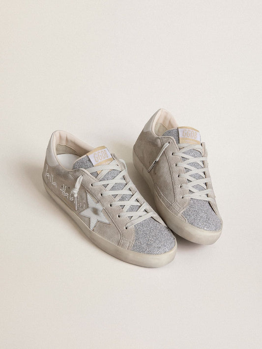 Women’s Super-Star LTD in gray suede with laminated leather star and Swarovski crystal tongue