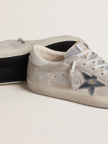 Women’s Super-Star LTD in gray suede with laminated leather star and Swarovski crystal tongue