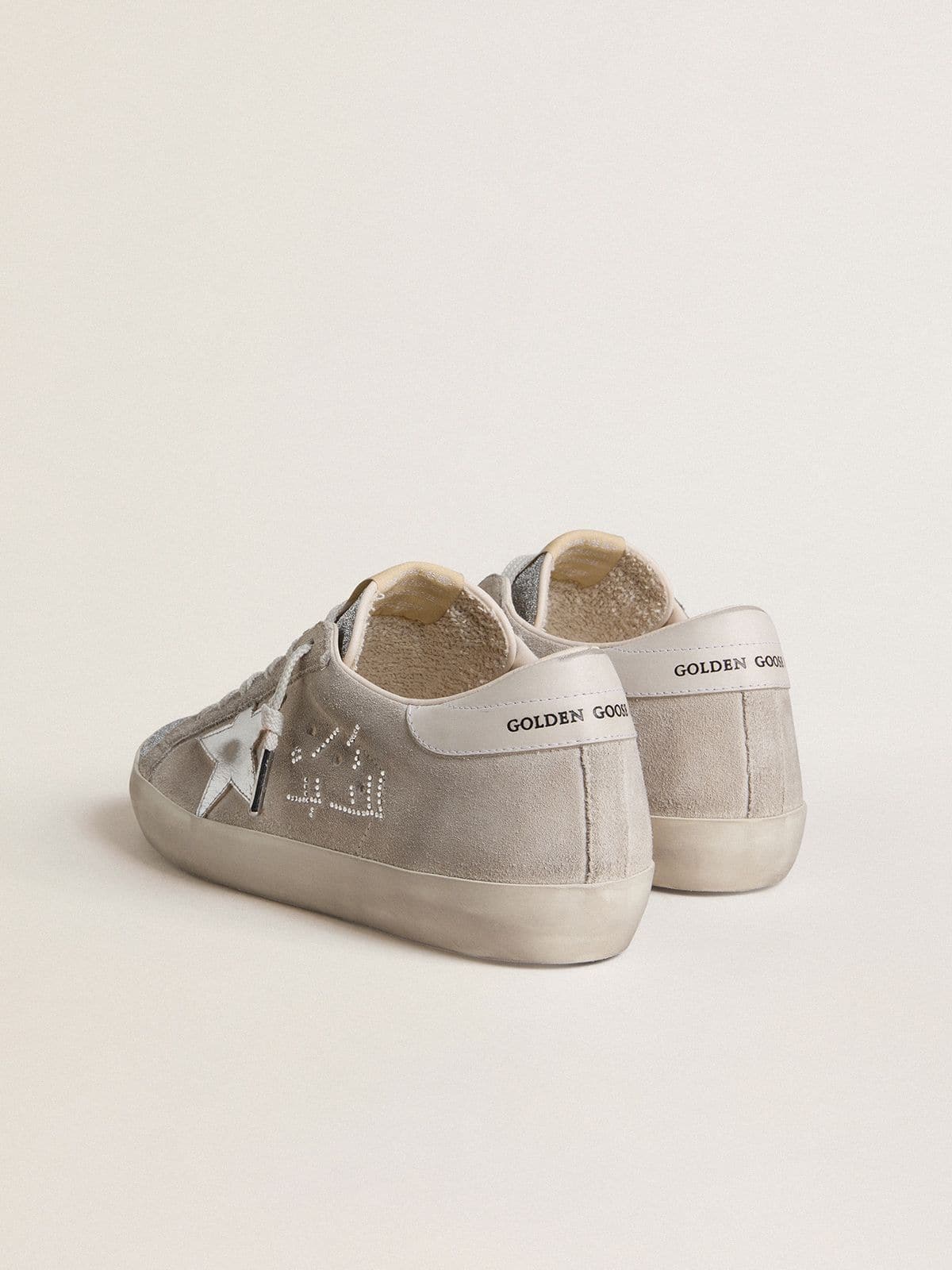 Women’s Super-Star LTD in gray suede with laminated leather star and Swarovski crystal tongue