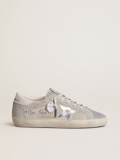 Women’s Super-Star LTD in gray suede with laminated leather star and Swarovski crystal tongue