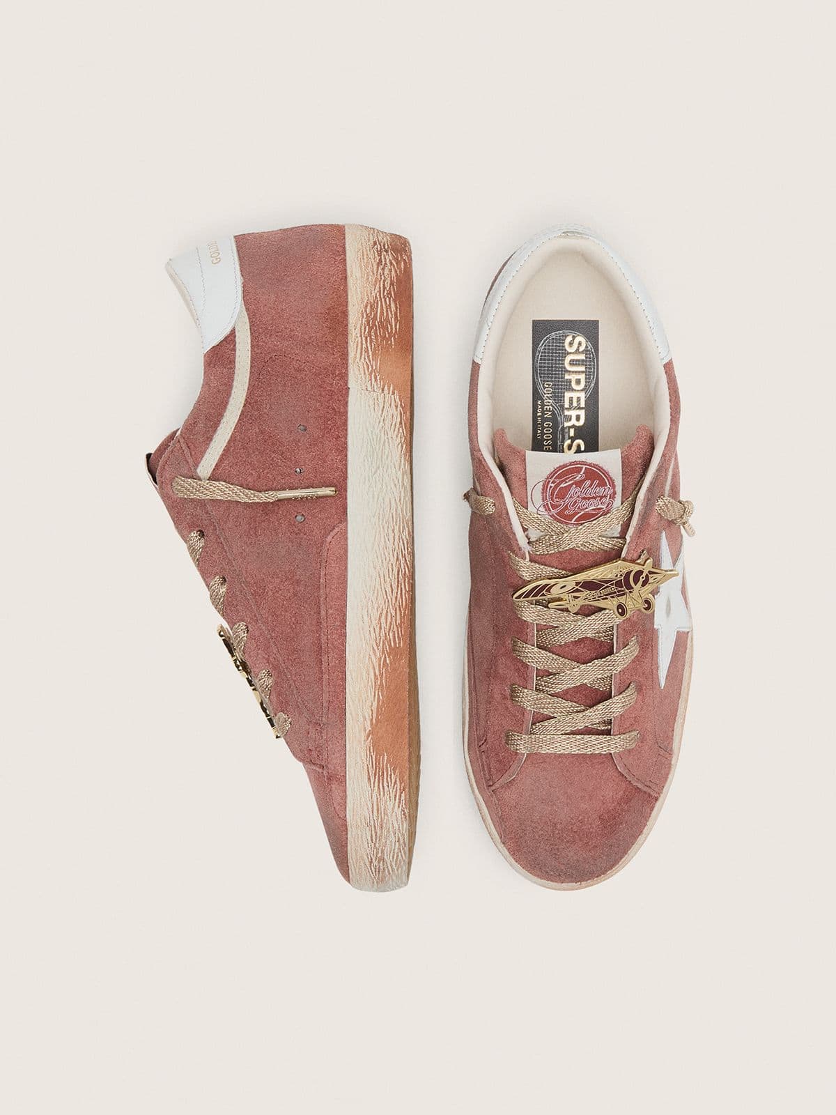 Women’s Super-Star in rust suede with metallic platinum leather star