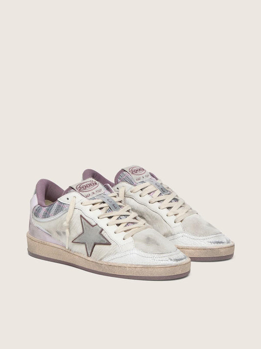 Women’s Ball Star LAB in white nylon and pony skin with silver star and lilac inserts
