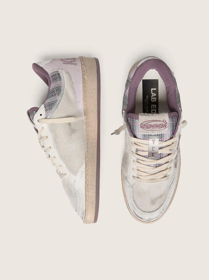 Women’s Ball Star LAB in white nylon and pony skin with silver star and lilac inserts